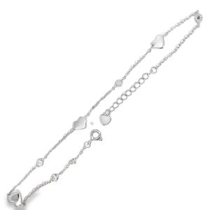 925 HEARTS+TUBE SET CZ'S ANCHOR ANKLE CHAIN - 3g <br/>M16092.22+3