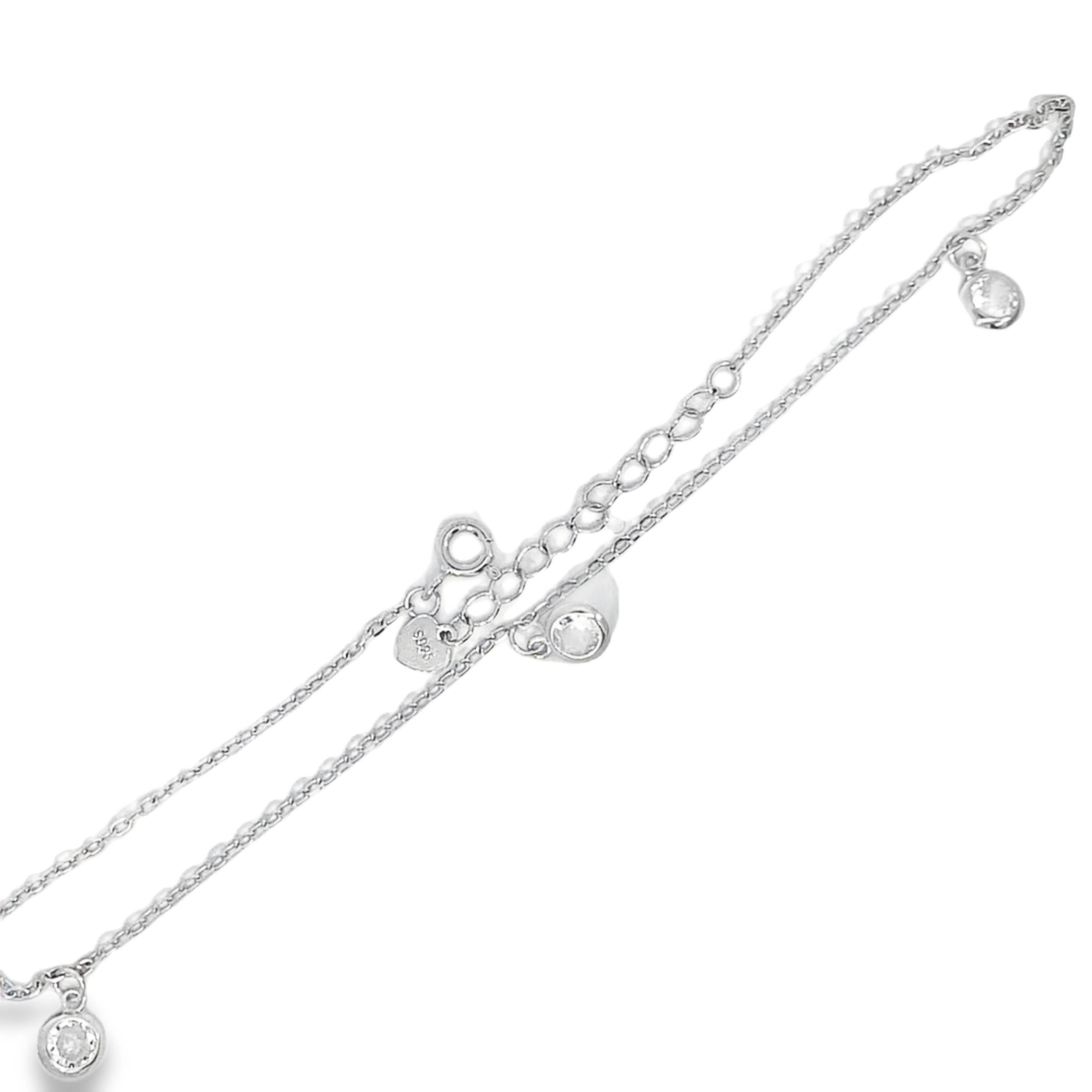 925 TRIP DROP CZ'S ON ANCHOR ANKLE CHAIN - 1.7g <br/>M16093.22+3