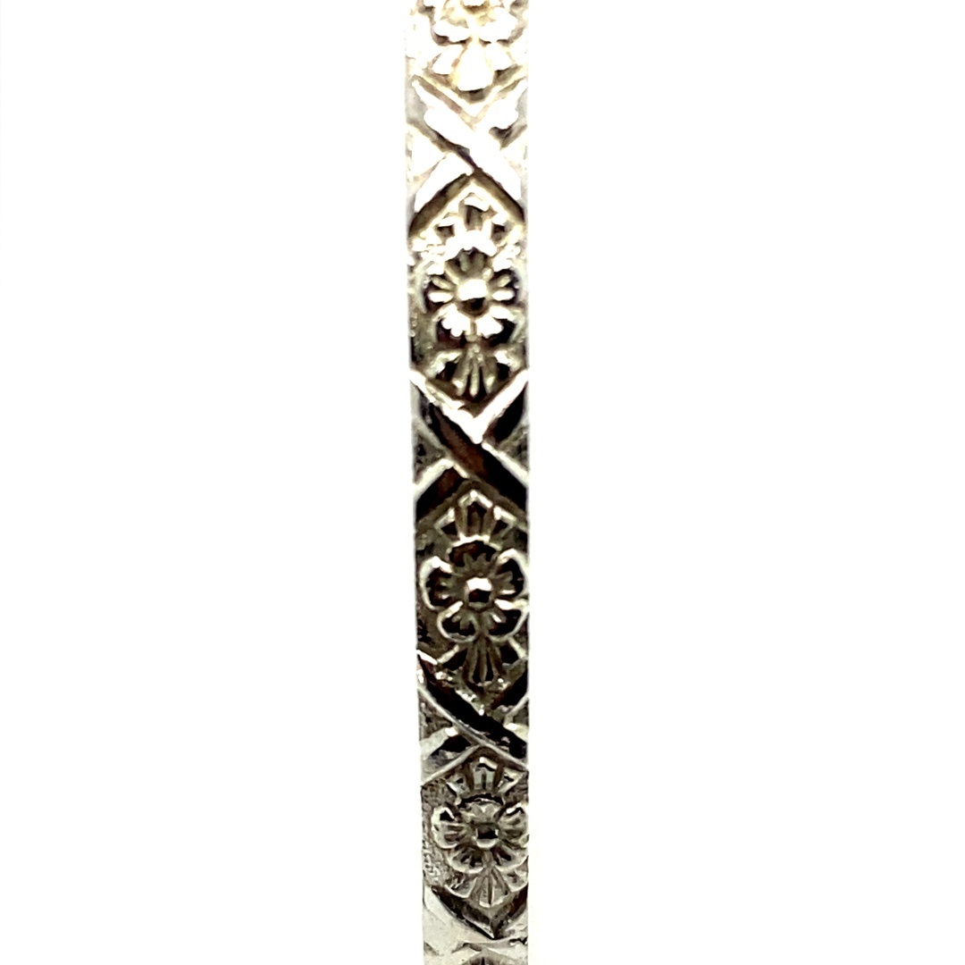 925 FLOWERS ETCHED D-SHAPE BANGLE - 4MM <br/>M18005 - Image 2
