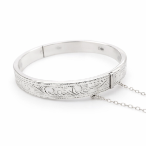 925 HOLLOW ENG FLAT HINGE BANGLE - 8MM <br/>M18027