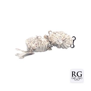 BRASS NICKEL FREE CZ OVAL CLASP - 18X11 - 2 EYE <br/>M20074