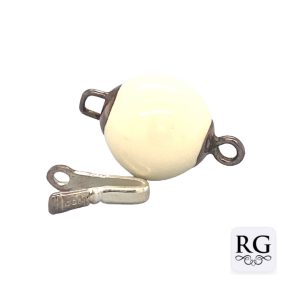 925 WHITE ENAMEL BALL CLASP - 13MM - 1 EYE <br/>M20075