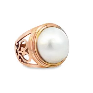 9CT RG WHITE MABE FILIGREE RING - 18MM - Q