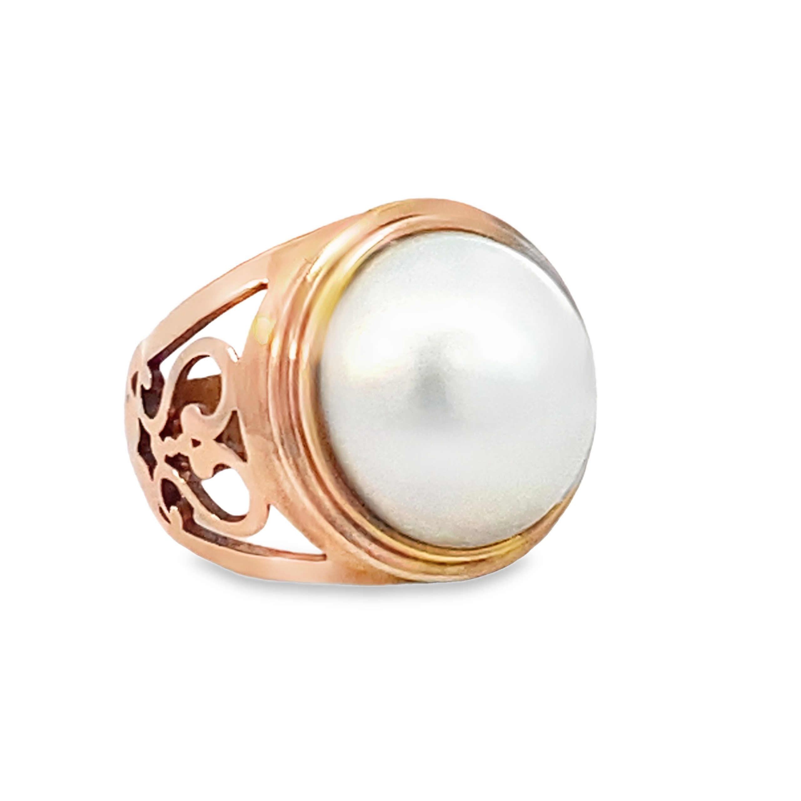 9CT RG WHITE MABE FILIGREE RING - 18MM - Q