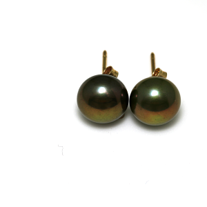 9CT YG DARK GREEN FW PEARL STUDS - 9.5-10MM <br/>MPEG001DG