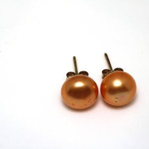 9CT YG ORANGE FW PEARL STUDS - 9.5-10MM <br/>MPEG001OR