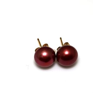 9CT YG RED FW PEARL STUDS - 9.5-10MM <br/>MPEG001R