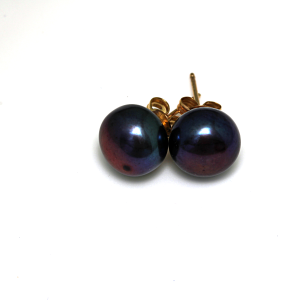 9CT YG PEACOCK BLUE FW PEARL STUDS - 8.5-9MM <br/>MPEG003PB