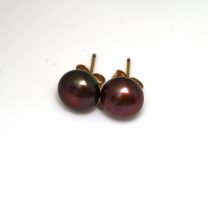 14CT YG BROWN FW PEARL STUDS - 8-9MM <br/>MPEG009BR