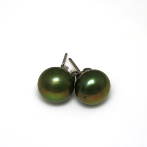 925 DARK GREEN FW PEARL SILICONE STUDS - 9.5-10MM