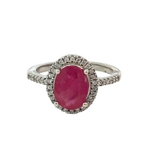 925 OVAL RUBY CZ PAVE HALO DRESS RING - 13MM