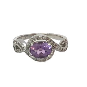 925 OVAL AMETHYST CZ PAVE TWIRLY RING - 10MM
