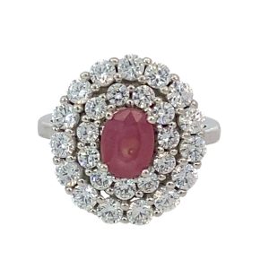 925 OVAL RUBY+DBL CZ PAVE HALO RING - 20MM