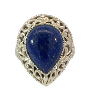 925 TEARDROP LAPIS FILIGREE MILLGRAIN RING - 26MM