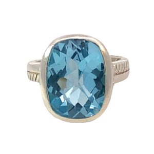 925 RECT FACET BLUE TOPAZ TUBE SET RING - 18MM