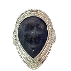 925 TEARDROP BLUE AGATE ROPE EDGE BOHO RING 28MM