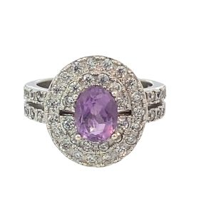 925 OVAL AMETHYST CZ PAVE DBL HALO RING - 17MM