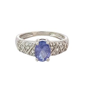 925 OVAL TANZANITE+CZ PAVE RING - 8MM