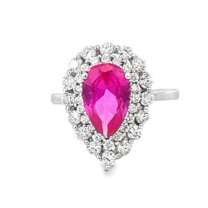 925 TEARDROP RUBY CZ PAVE DBL HALO RING - 19MM