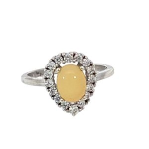 925 OVAL OPAL CZ PAVE TEARDROP RING - 14MM