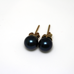 9CT YG PEACOCK BLUE SEA PEARL STUDS - 5-6MM <br/>MSEAG002PB