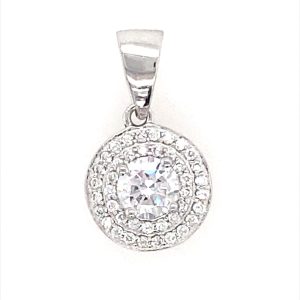 925 RND CZ PAVE DBL HALO PENDANT - 19X10 <br/>P4577-CZ
