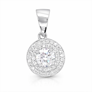 925 RND CZ PAVE DBL HALO PENDANT - 19X10 <br/>P4577-CZ