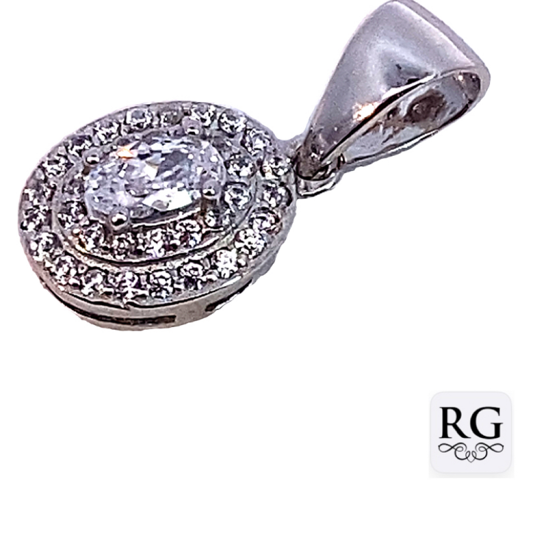 925 OVAL CZ PAVE DBL HALO PENDANT - 18X8 <br/>P4580-CZ - Image 2
