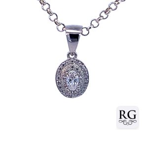 925 OVAL CZ PAVE DBL HALO PENDANT - 18X8 <br/>P4580-CZ