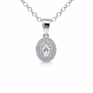 925 OVAL CZ PAVE DBL HALO PENDANT - 18X8 <br/>P4580-CZ