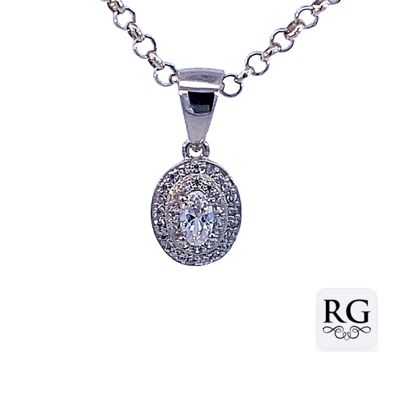 925 OVAL CZ PAVE DBL HALO PENDANT - 18X8 <br/>P4580-CZ