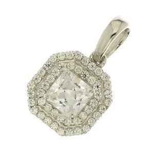 925 OCTAGON CZ PAVE DBL HALO PENDANT - 18X10 <br/>P4581-CZ