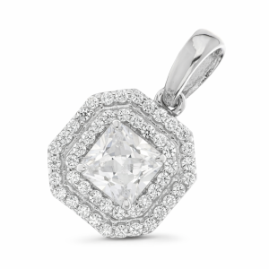 925 OCTAGON CZ PAVE DBL HALO PENDANT - 18X10 <br/>P4581-CZ