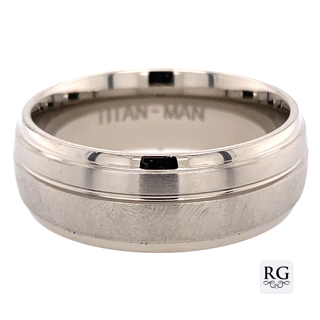 TITANIUM WIDER+THINNER MIX BRUSHED RING - 8MM <br/>RD13603