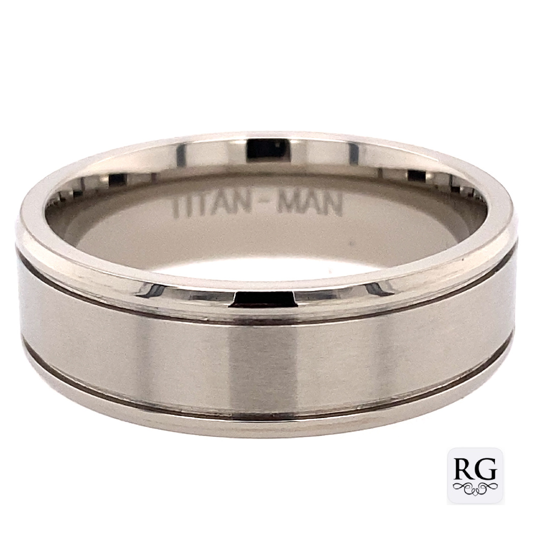 TITANIUM BRUSHED CENTRE BEVEL EDGE RING - 7MM <br/>RD13606