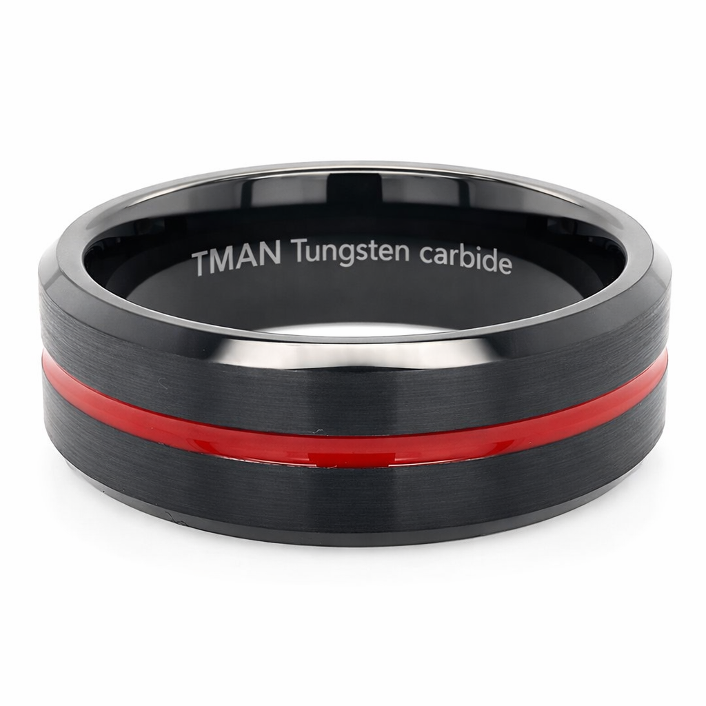 TUNGSTEN RED OIL BRUSHED BEVEL EDGE RING - 8MM <br/>RD13610 - Image 2