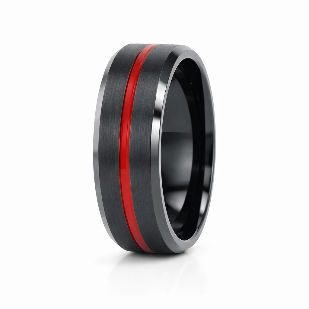 TUNGSTEN RED OIL BRUSHED BEVEL EDGE RING - 8MM <br/>RD13610 - Image 3