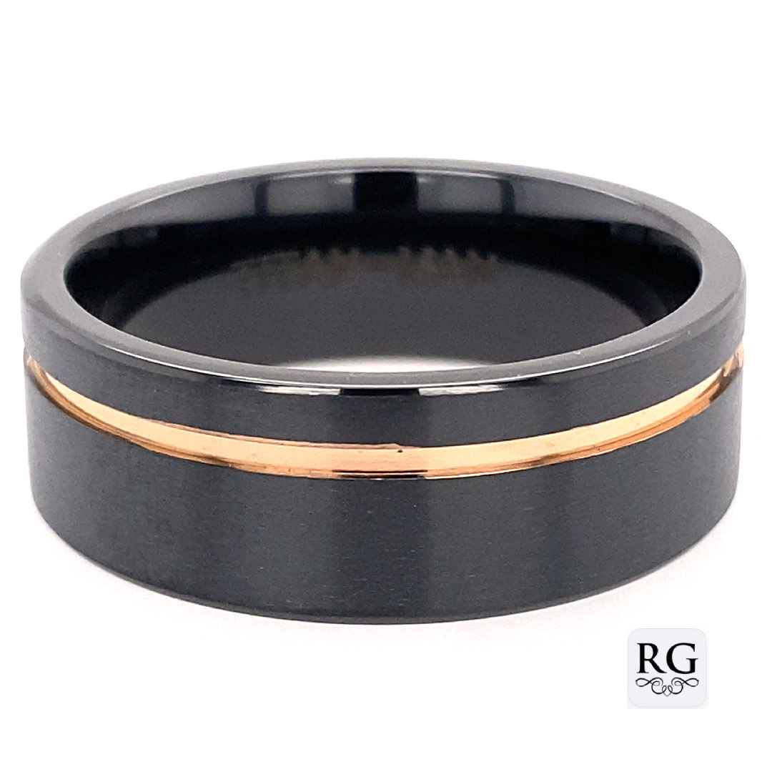 ZIRCONIUM BLACK BRUSH RG PL GROOVE RING - 8MM <br/>RD13613