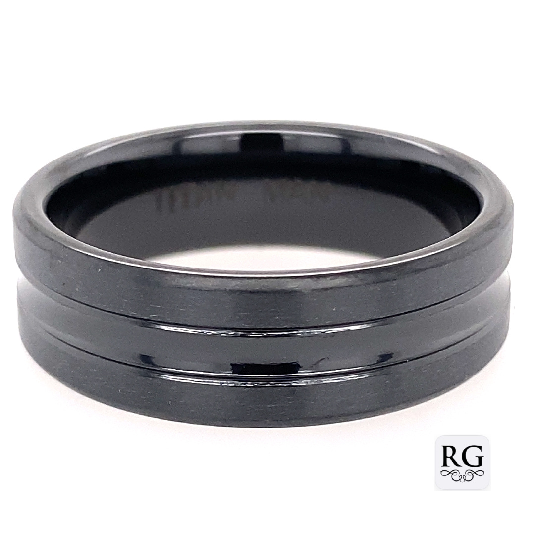 ZIRCONIUM BLACK DBL TOP BRUSH SIDES RING - 7.5MM <br/>RD13614