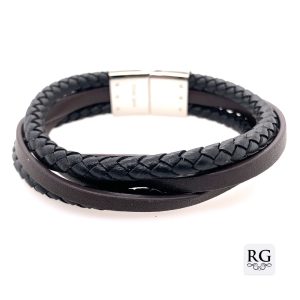 S/STEEL 2pc BL BRAIDED 3pc BR FLAT LEATHER BRAC <br/>RD15502.19