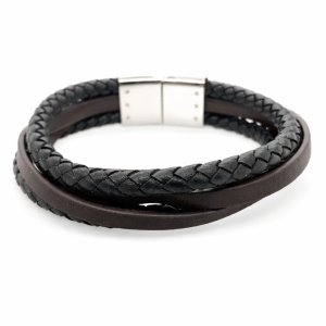 S/STEEL 2pc BL BRAIDED 3pc BR FLAT LEATHER BRAC <br/>RD15502.19