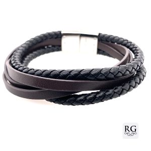 S/STEEL 2pc BL BRAIDED 3pc BR FLAT LEATHER BRAC <br/>RD15502.22