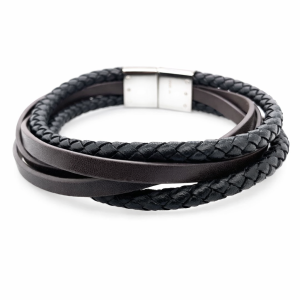 S/STEEL 2pc BL BRAIDED 3pc BR FLAT LEATHER BRAC <br/>RD15502.22