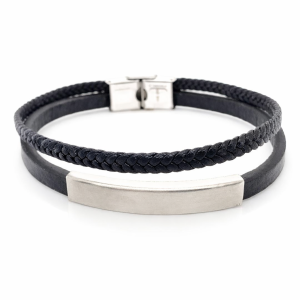 S/STEEL BLACK BRAIDED+FLAT LEATHER BRACELET <br/>RD15507.22