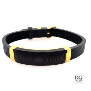 S/STEEL YG PL BLACK CARBON F PATTERN LEATHER BRACE <br/>RD15510.24