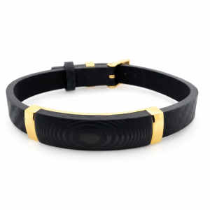 S/STEEL YG PL BLACK CARBON F PATTERN LEATHER BRACE <br/>RD15510.24