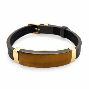 S/STEEL YG PL TIGERS EYE BROWN LEATHER BRACELET <br/>RD15511.24